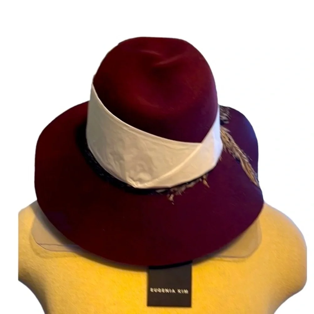 Eugenia Kim 'Georgina' Feather-Trimmed Wool Fedora Hat, Wine, Medium - Picture 4 of 7